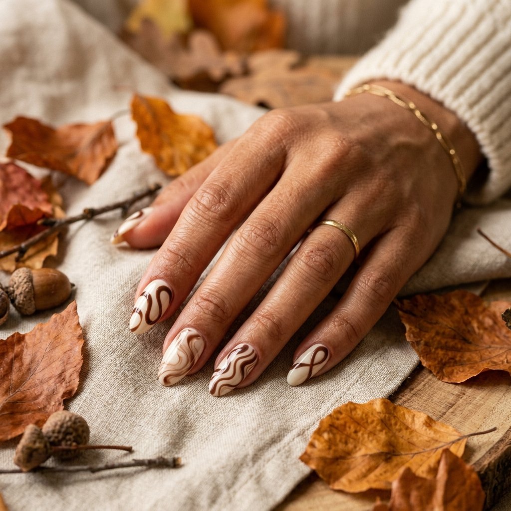 23 Fall Nails Ideas for Autumn You'll Be Obsessed With This Year 9 Cream And Brown Swirls