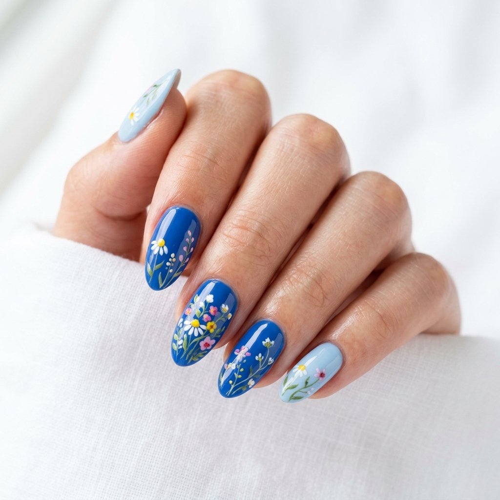 21 Blue Nails for Summer Ideas That Feel Fresh and Beautiful 21 Blue Floral Mix Nails