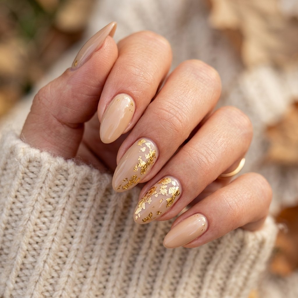 18 Fall Nail Art Ideas That Will Upgrade Your Manicure Instantly 2 Golden Leaf Accent Art