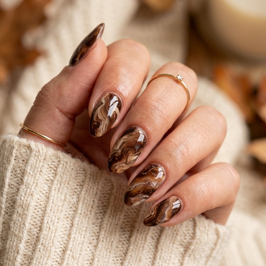 18 Fall Nail Art Ideas That Will Upgrade Your Manicure Instantly 5 Chocolate Marble Design