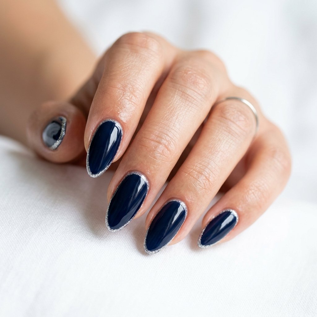 21 Blue Nails for Summer Ideas That Feel Fresh and Beautiful 11 Navy Glitter Outline Nails