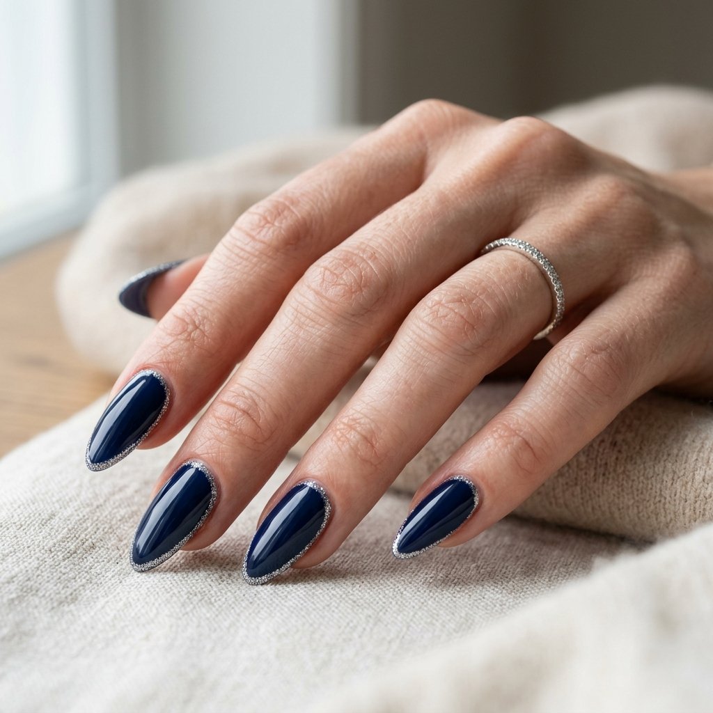 25 Blue Acrylic Nails Ideas That Look Bold and Beautiful 11 Navy Glitter Outline Acrylic Nails