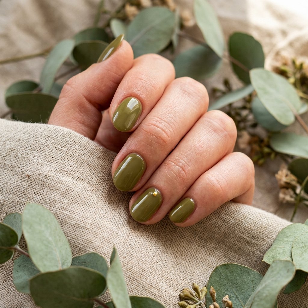 23 Fall Nails Ideas for Autumn You'll Be Obsessed With This Year 3 Olive Green Minimal Manicure