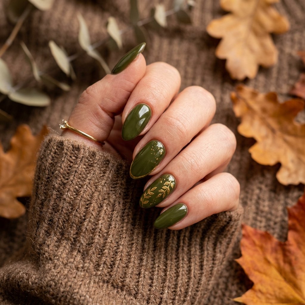 23 Fall Nails Ideas for Autumn You'll Be Obsessed With This Year 24 Deep Olive And Gold Nails