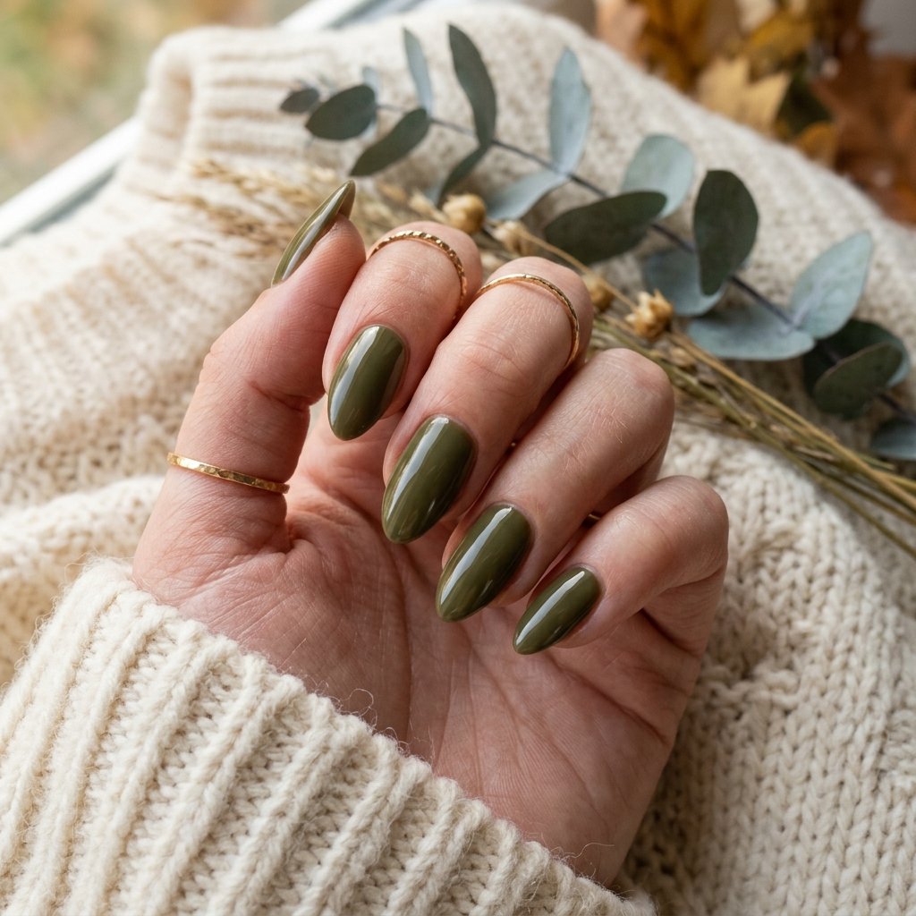 20 Fall Nail Trends Everyone Will Be Copying This Season 4 Olive Green Almond Nails