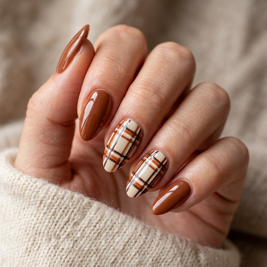 21 Fall Nail Designs You'll Want to Copy This Season 16 Plaid Accent Nails