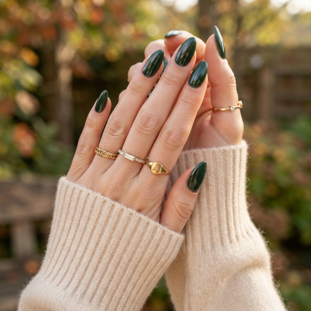 Forest Green Almond Nails
