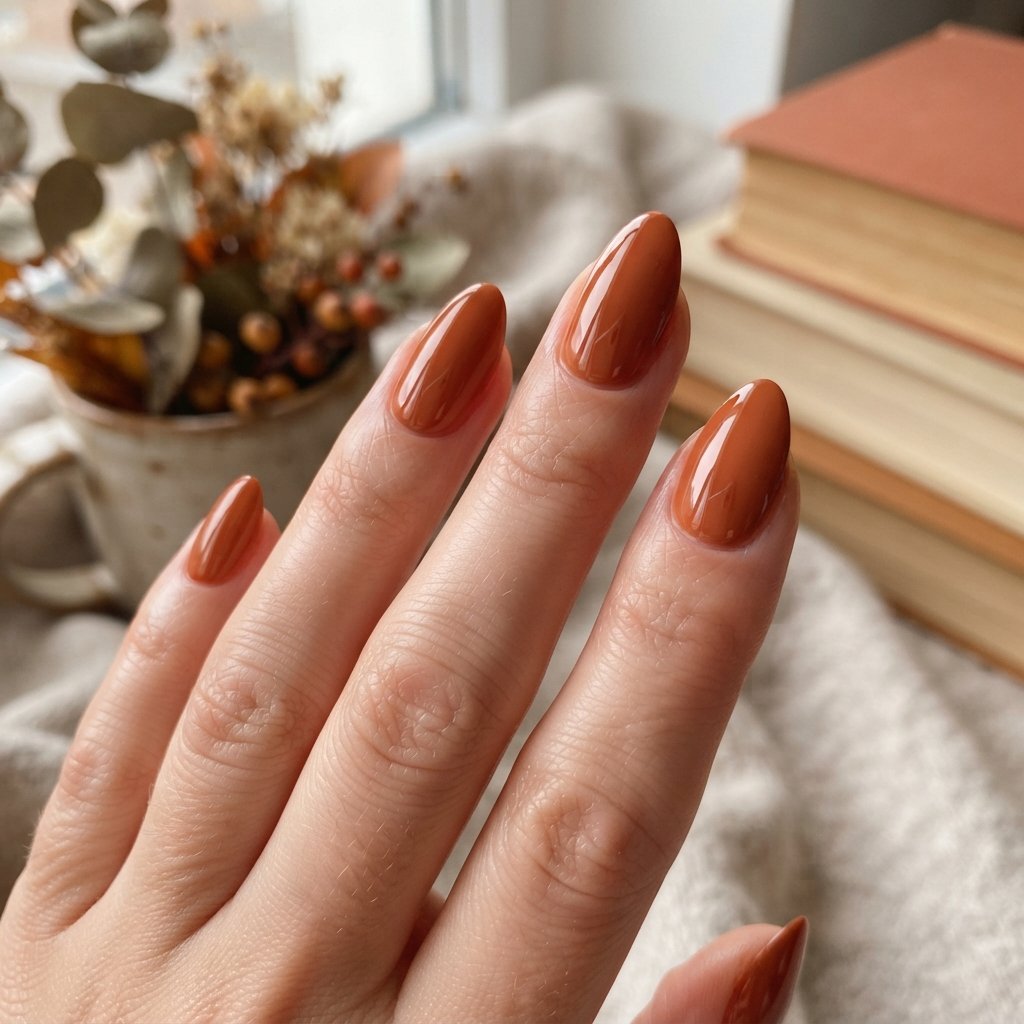 22 Fall Nail Inspiration Ideas You Need to Save Before Your Next Mani 21 Glossy Terracotta Nails
