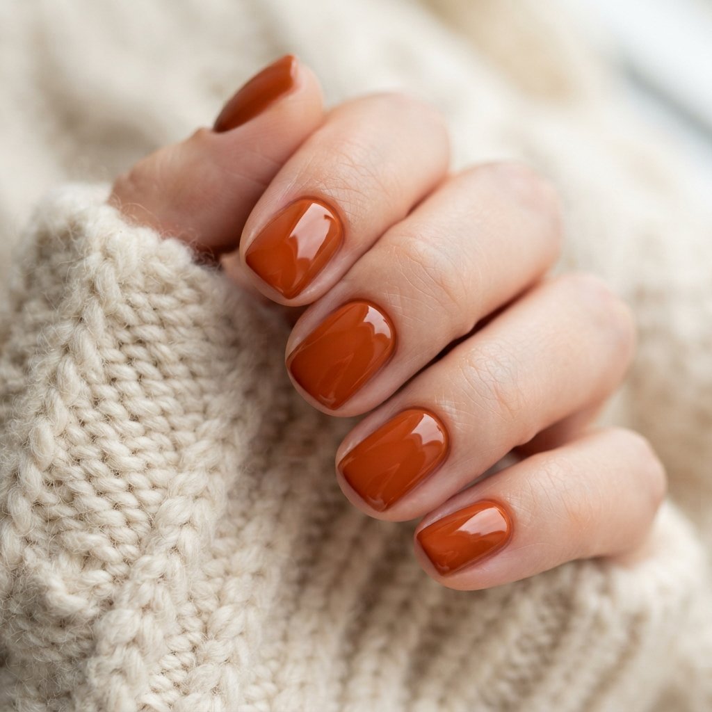  Glossy Burnt Orange Nails