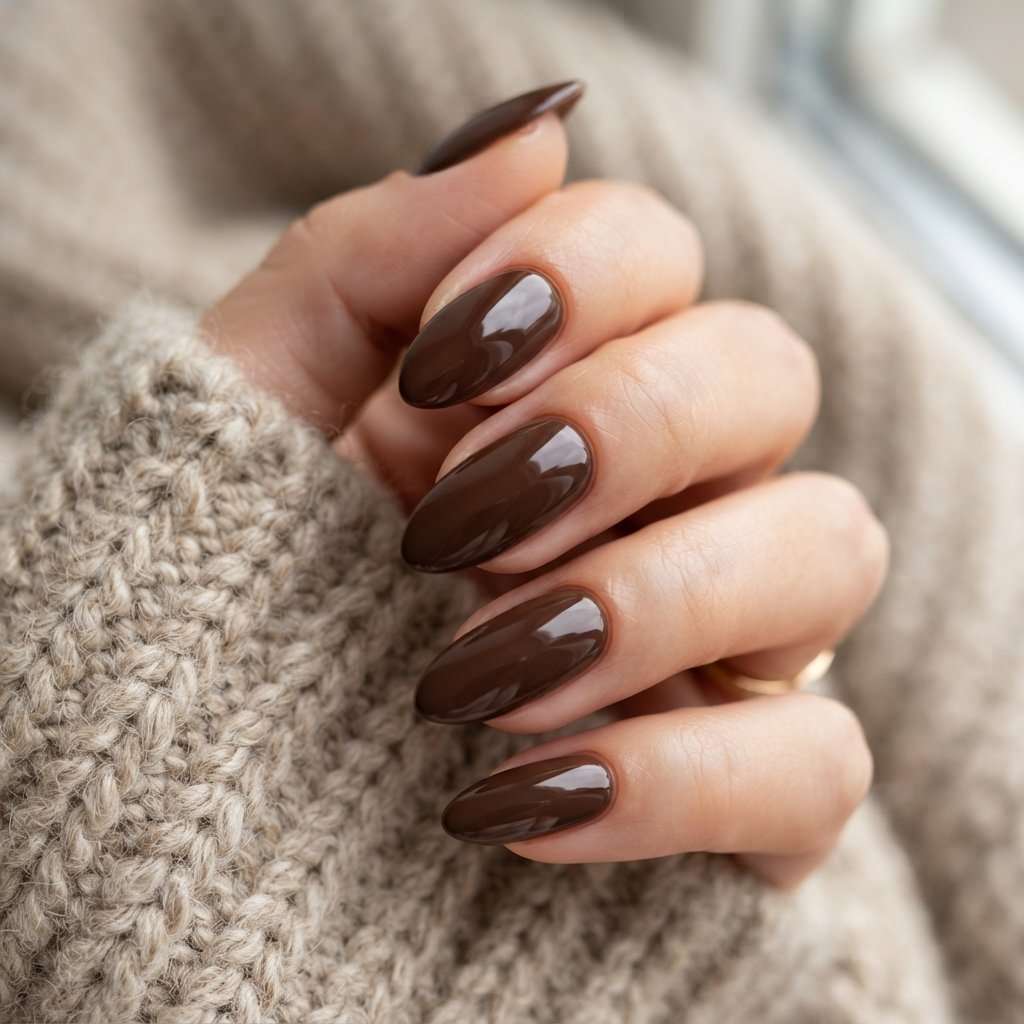 Glossy Chocolate Brown Nails