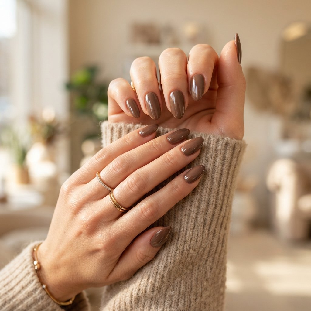 21 September Almond Nails That Make Your Hands Look Elegant 2 Glossy Mocha Almond Nails