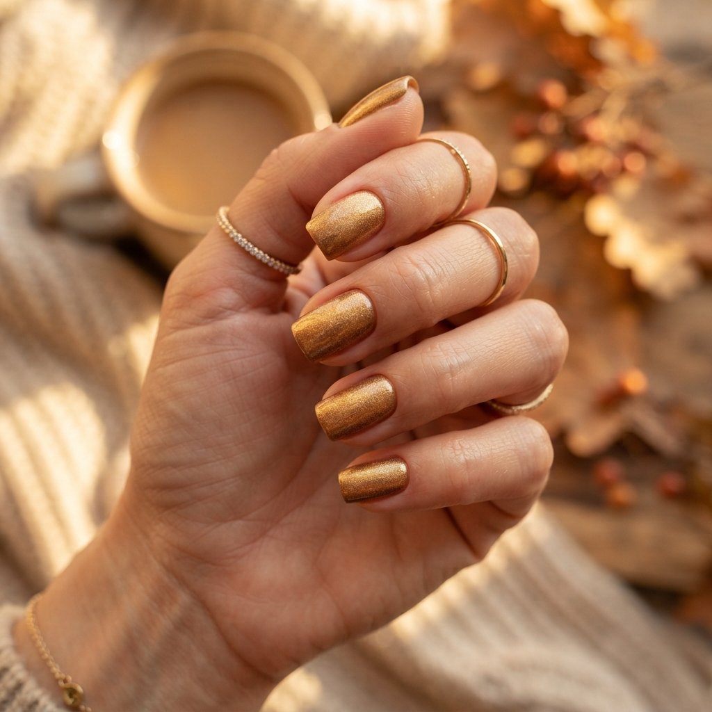 19 Short Square September Nail Designs That Look So Chic 17 Golden Bronze