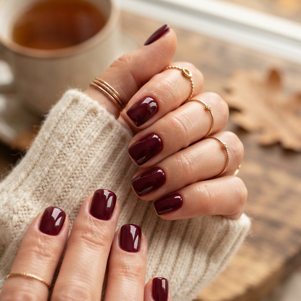 19 Short Square September Nail Designs That Look So Chic 15 Burgundy Gloss