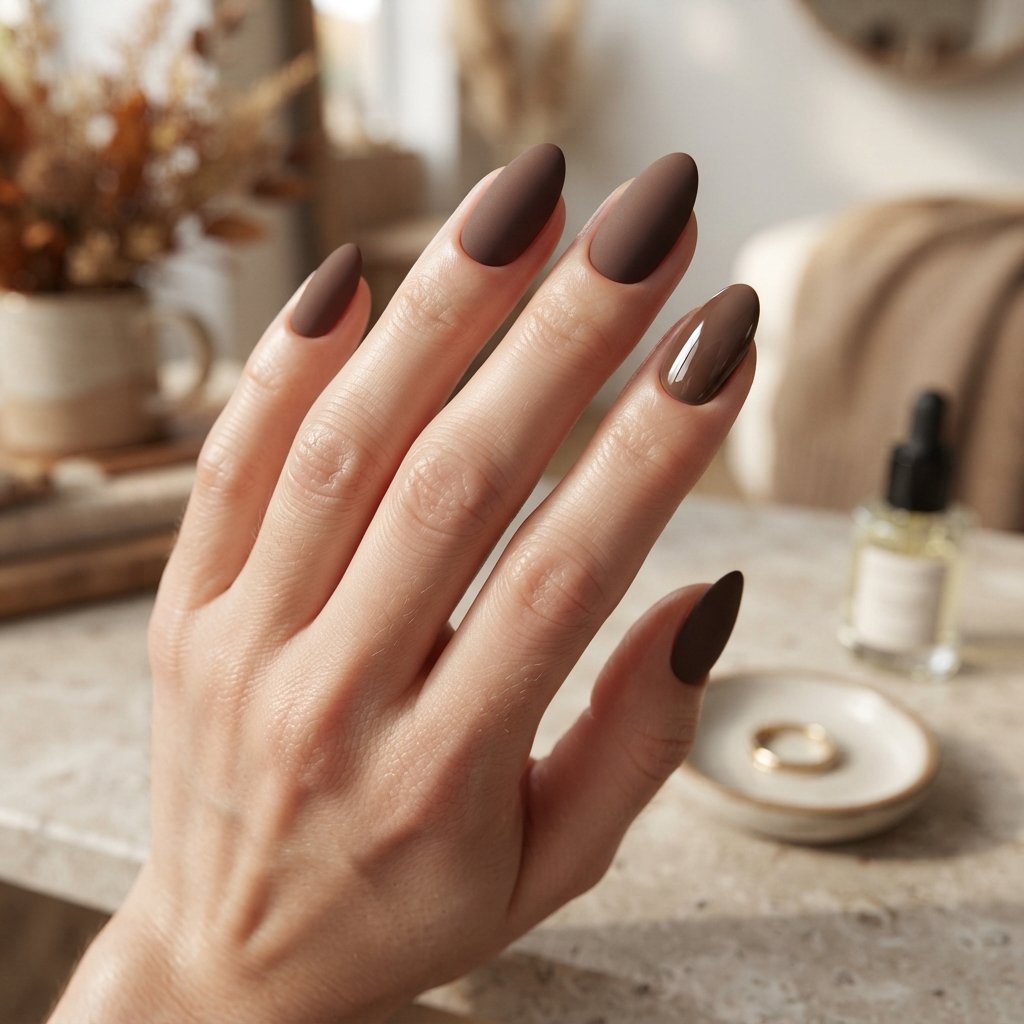 23 Simple Fall Nail Designs That Look Effortlessly Chic 11 Matte Mocha Nails