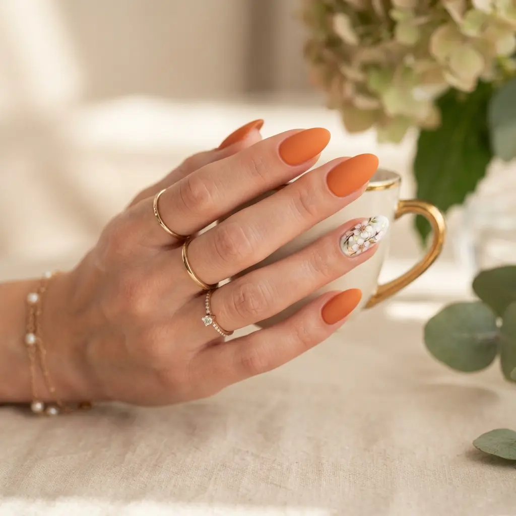 Matte Orange with Floral Accent
