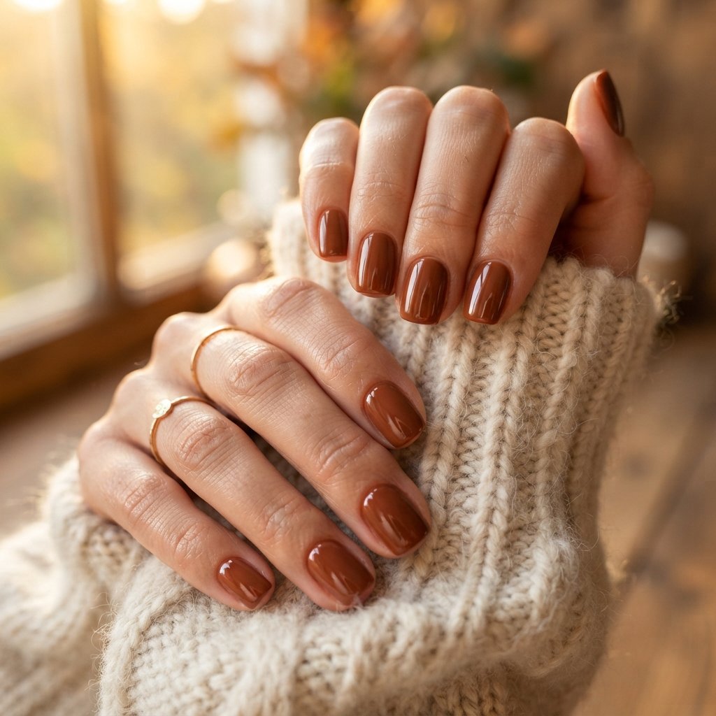 19 Short Square September Nail Designs That Look So Chic 14 Cinnamon Brown