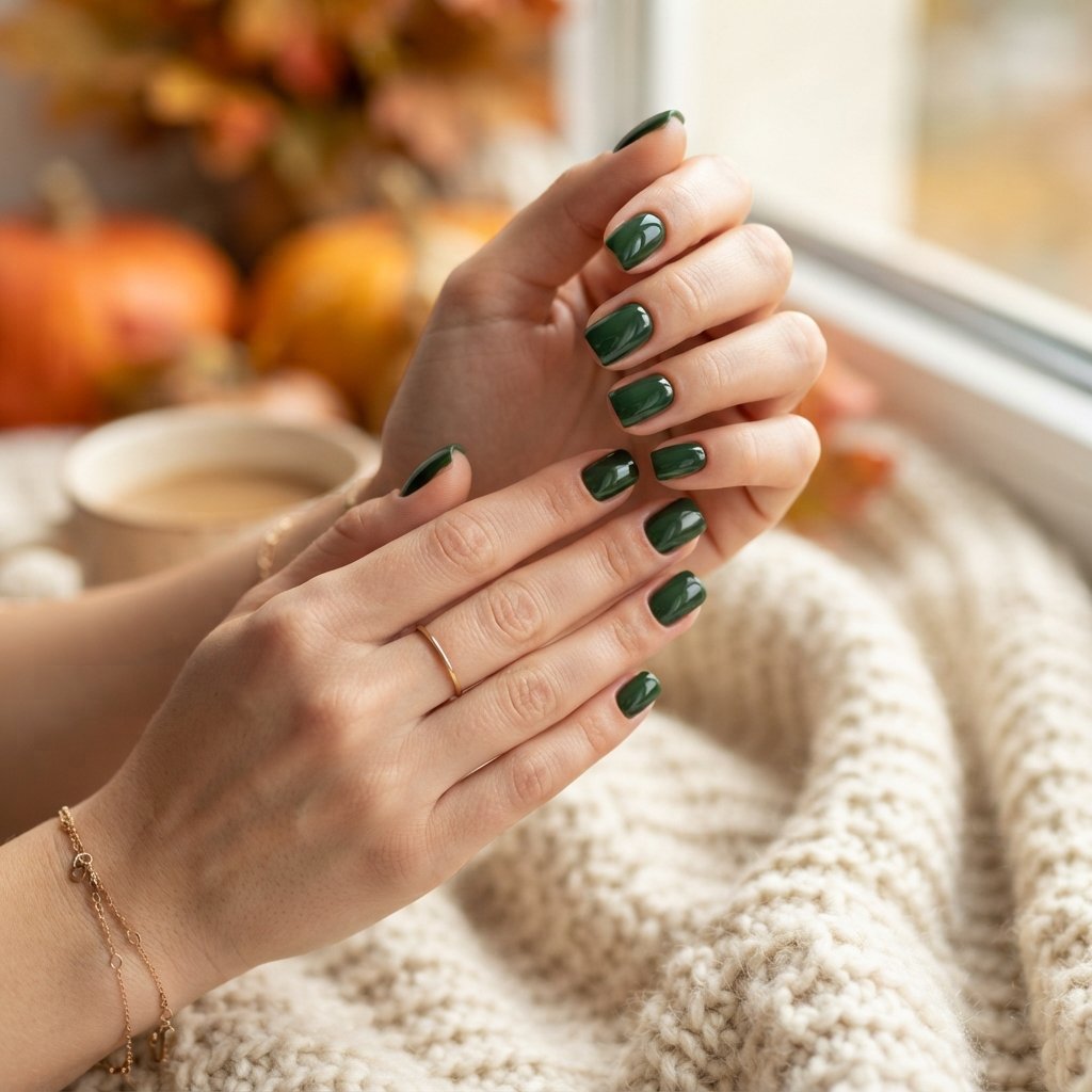 19 Short Square September Nail Designs That Look So Chic 7 Forest Green Shine