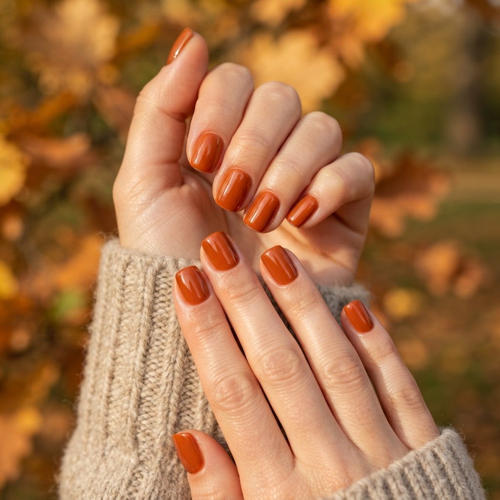19 Short Square September Nail Designs That Look So Chic 4 Burnt Orange Gloss