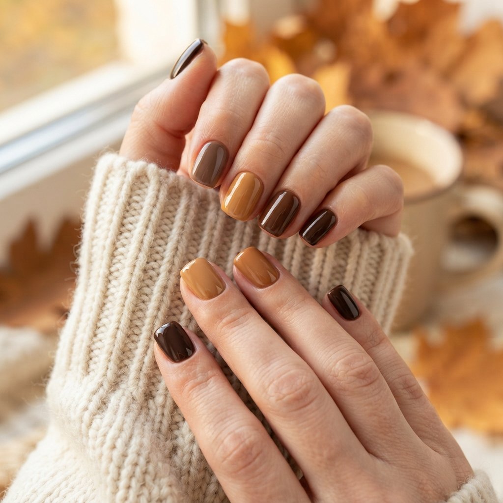 19 Short Square September Nail Designs That Look So Chic 19 Mixed Autumn Browns