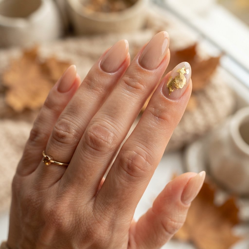 23 Simple Fall Nail Designs That Look Effortlessly Chic 22 Golden Leaf Accent