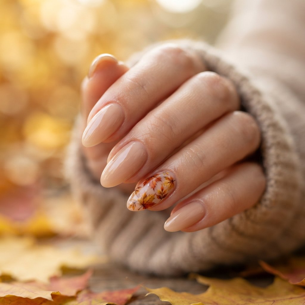 22 Fall Nail Inspiration Ideas You Need to Save Before Your Next Mani 4 Maple Leaf Accent