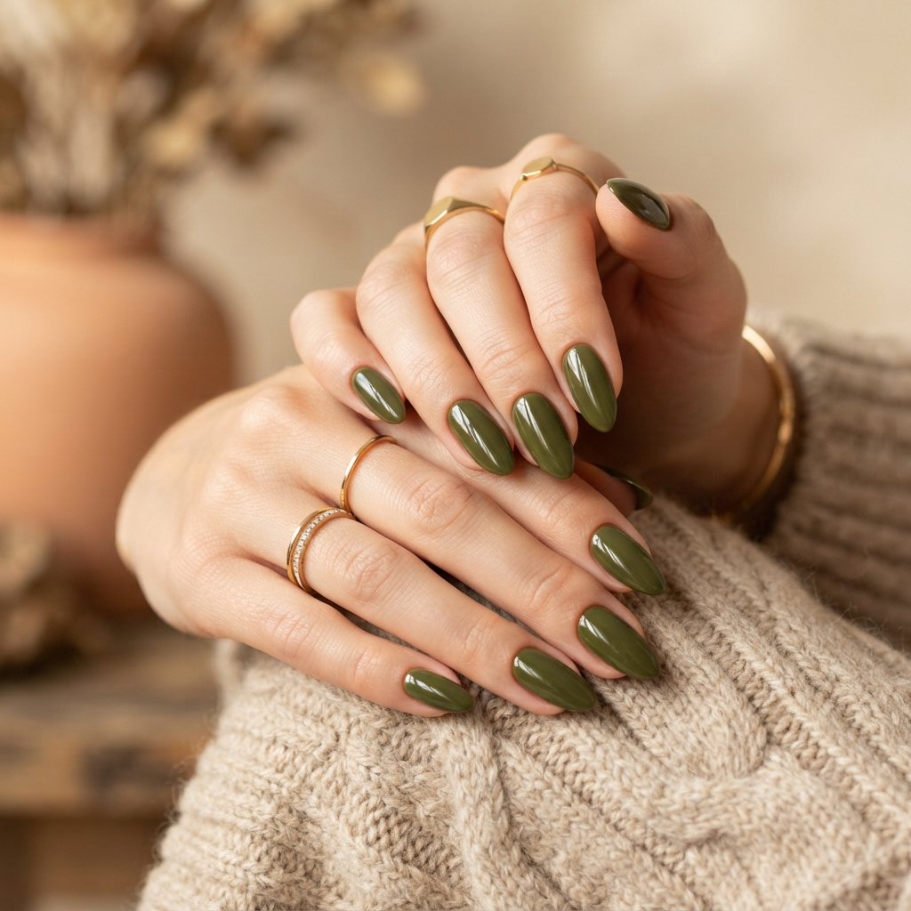 21 September Almond Nails That Make Your Hands Look Elegant 7 Olive Green Almond Nails