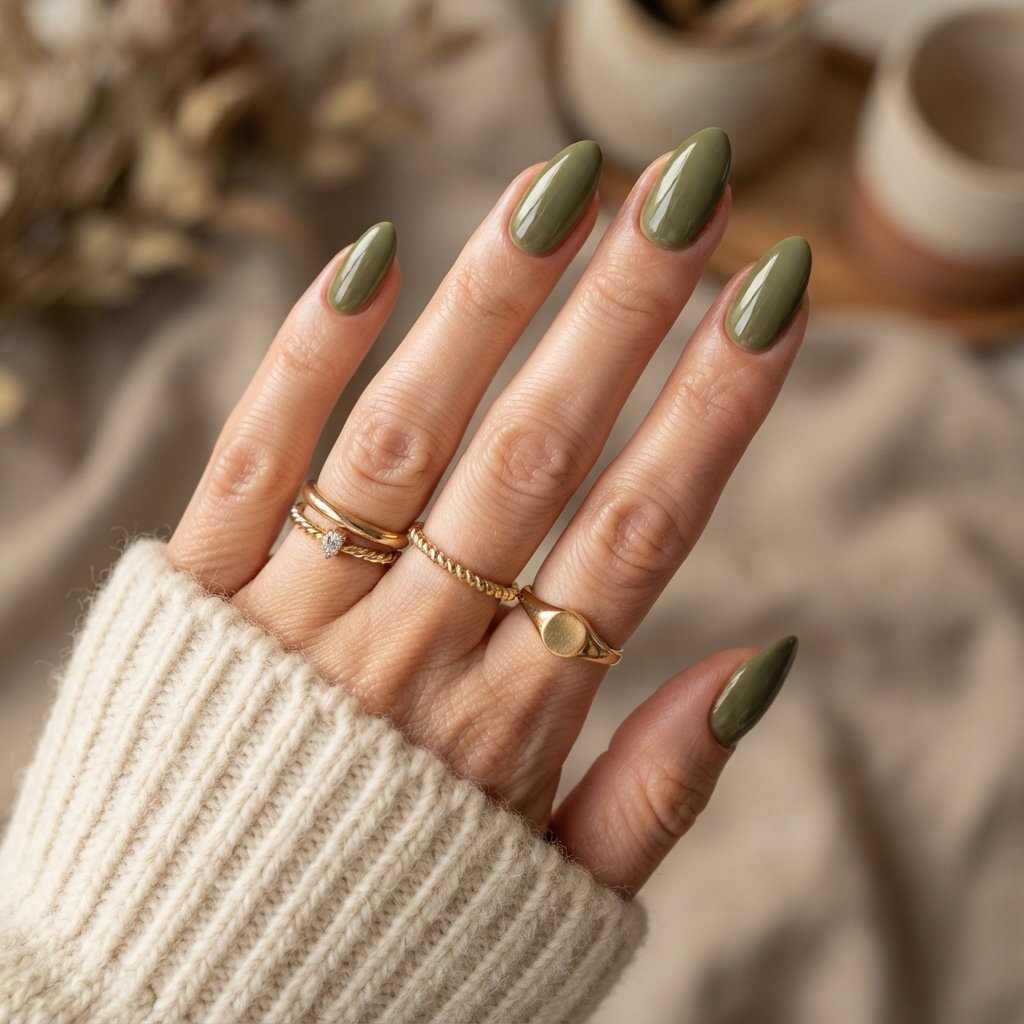 Olive Green Almond Nails