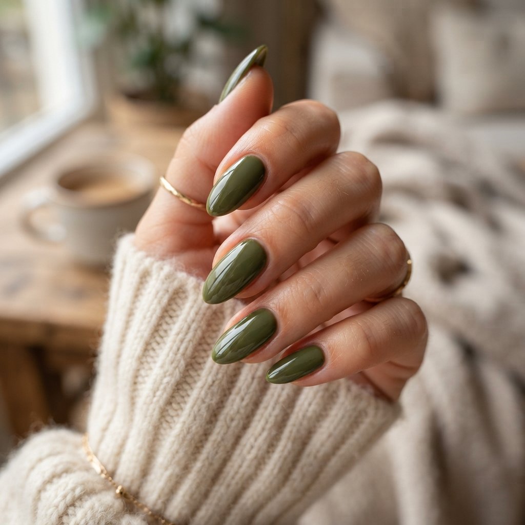 22 Fall Nail Inspiration Ideas You Need to Save Before Your Next Mani 5 Olive Green Polish