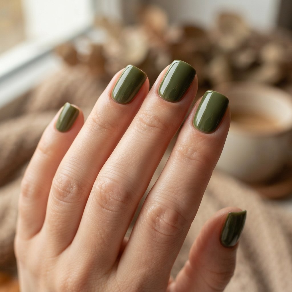 23 Simple Fall Nail Designs That Look Effortlessly Chic 4 Soft Olive Green Nails