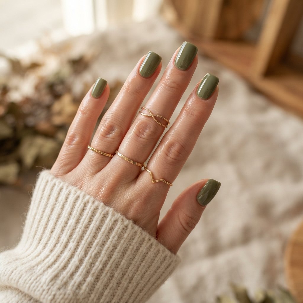 Olive Green Square Nails