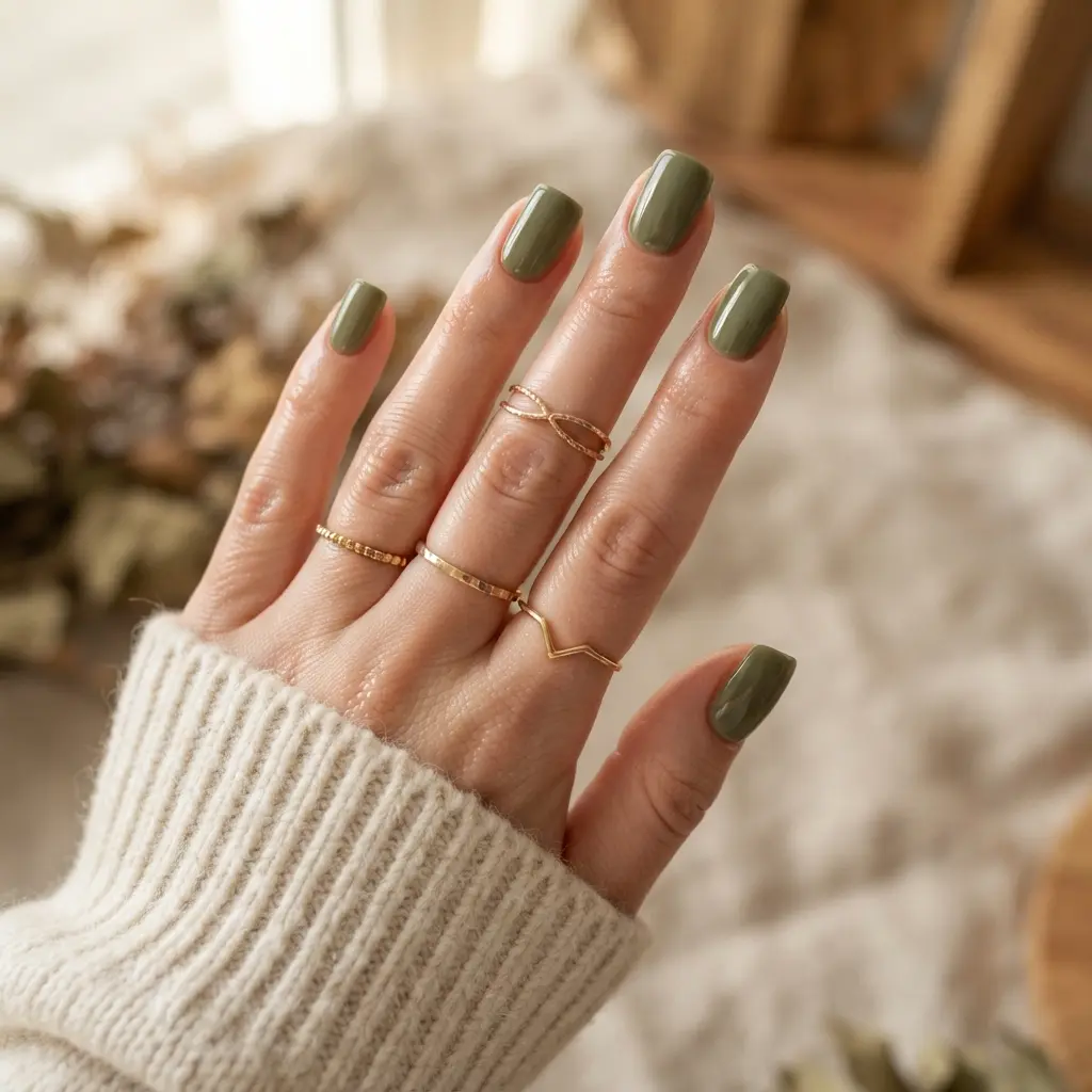  Olive Green Square Nails
