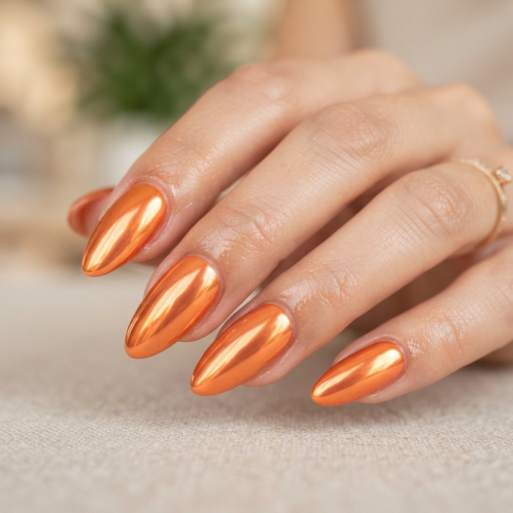 Orange Chrome Nails