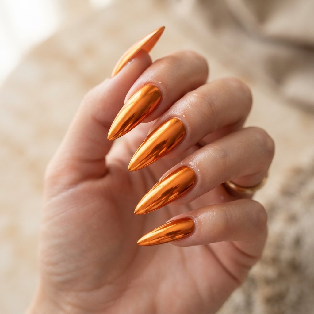 Orange Chrome Nails