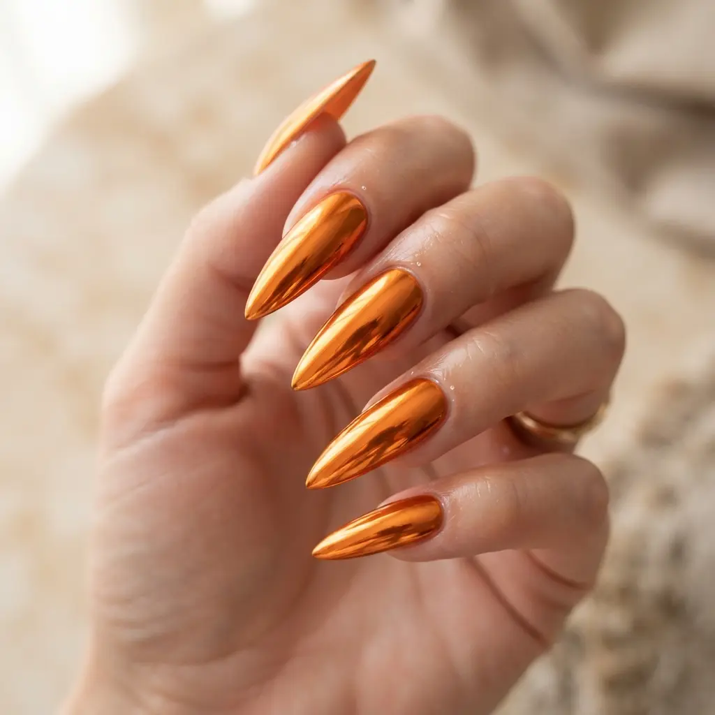 Orange Chrome Nails