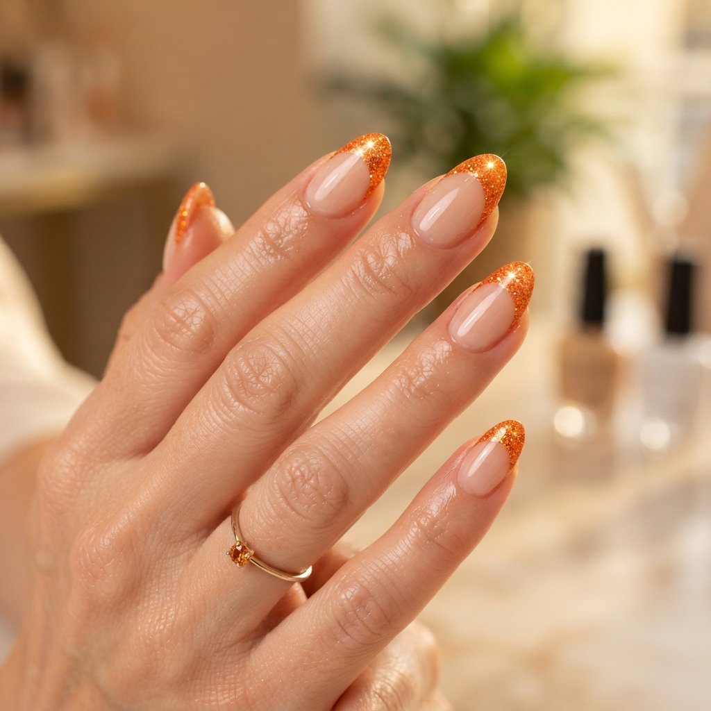  Orange Glitter Tips