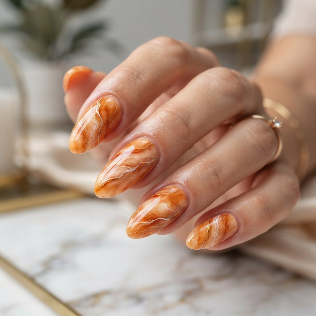 Orange Marble Nails