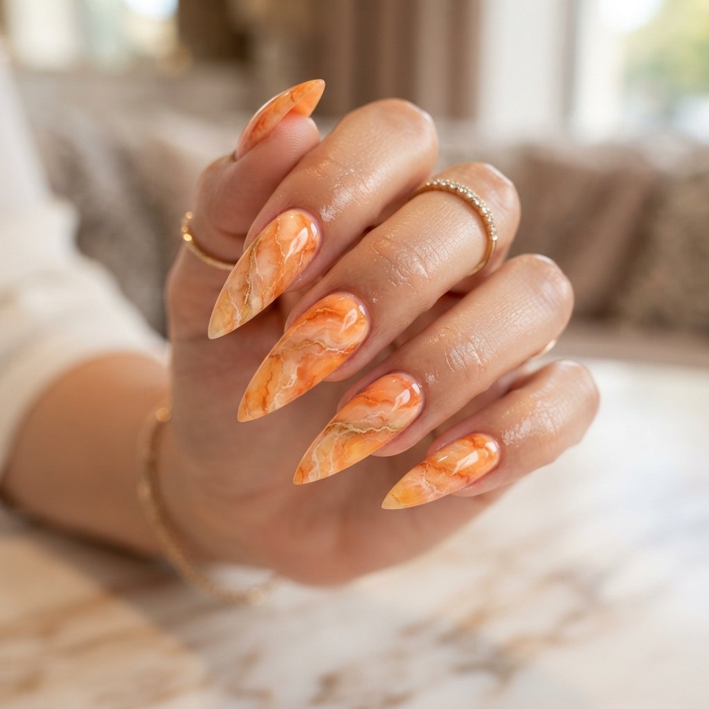 Orange Marble Nails