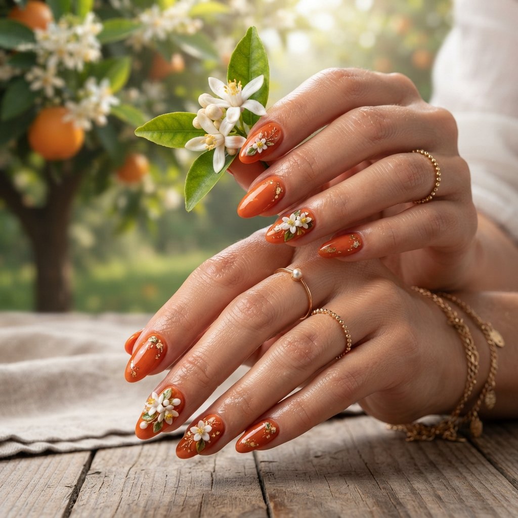 19 Orange Nails With Flowers Revealing Beautiful Floral Art Ideas 16 Orange Blossoms