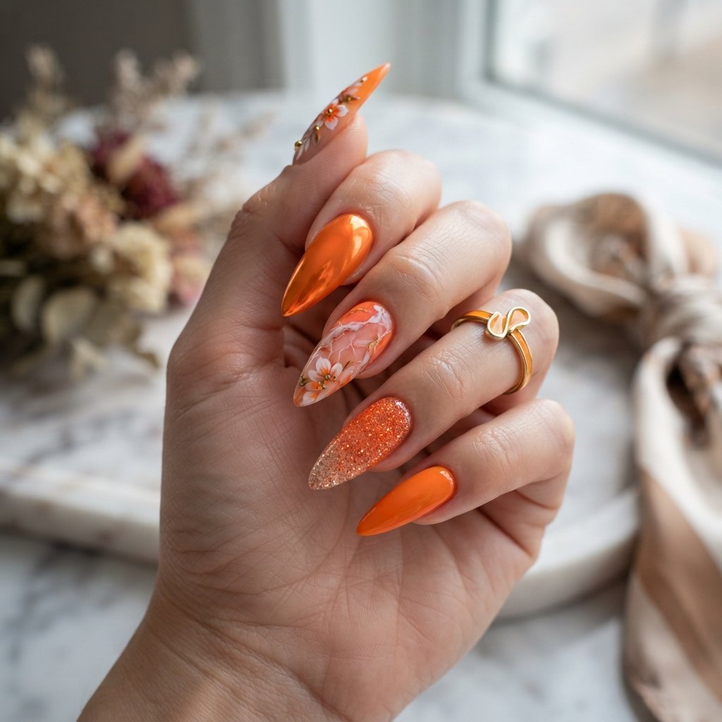  Timeless Orange Stiletto Nails
