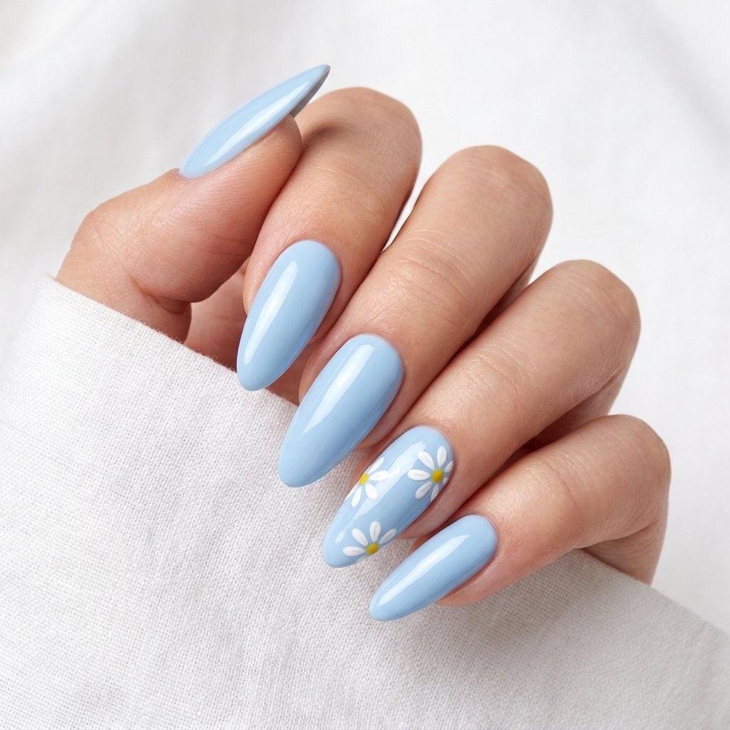 16 Blue Nails With Daisy Ideas for a Fresh Floral Manicure 7 Pastel Blue Daisy Nails