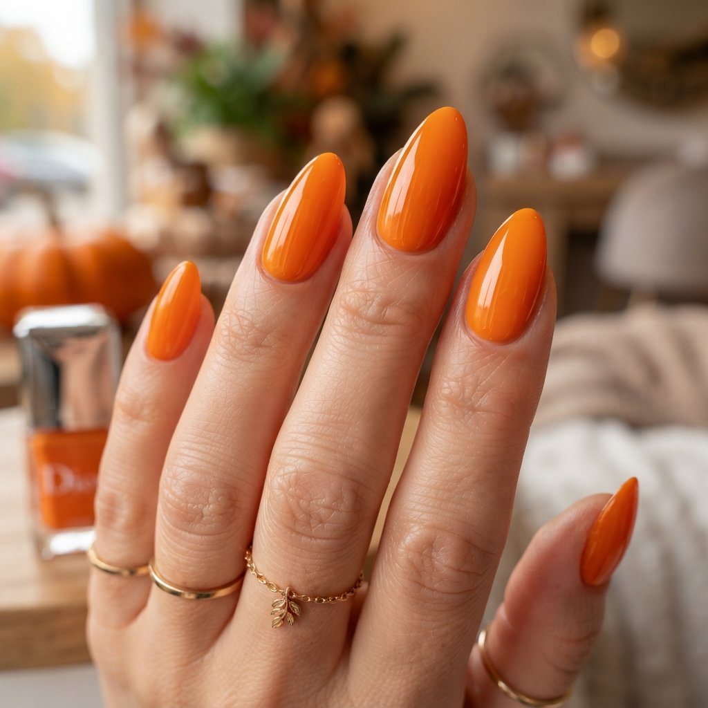23 Simple Fall Nail Designs That Look Effortlessly Chic 16 Pumpkin Orange Gloss