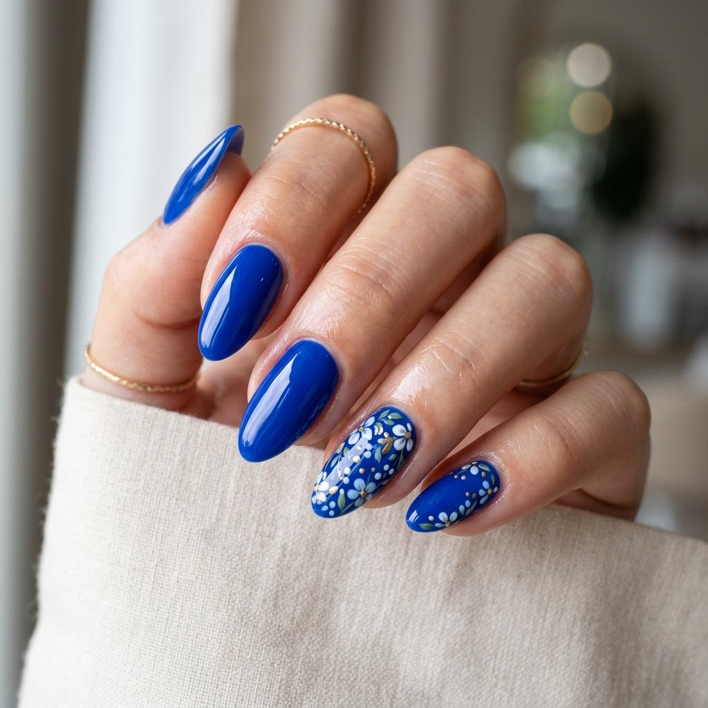 18 Blue Nails Inspiration Ideas Everyone Is Loving Right Now 6 Royal Blue Floral Nails