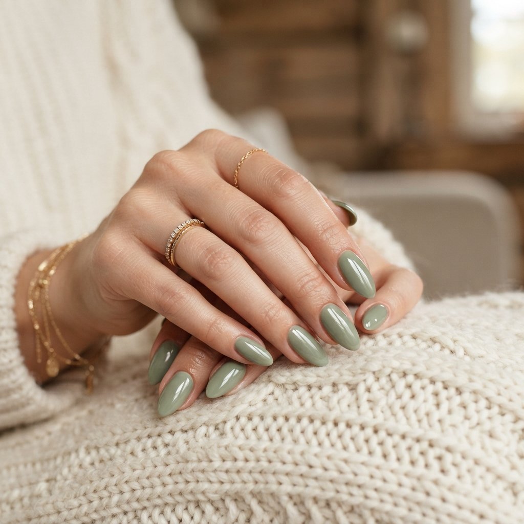 Sage Green Almond Nails