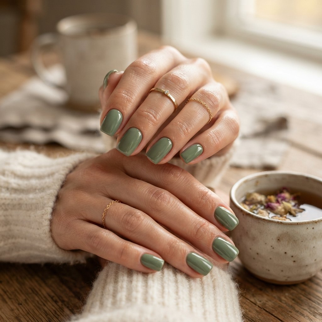 Sage Green Square Nails