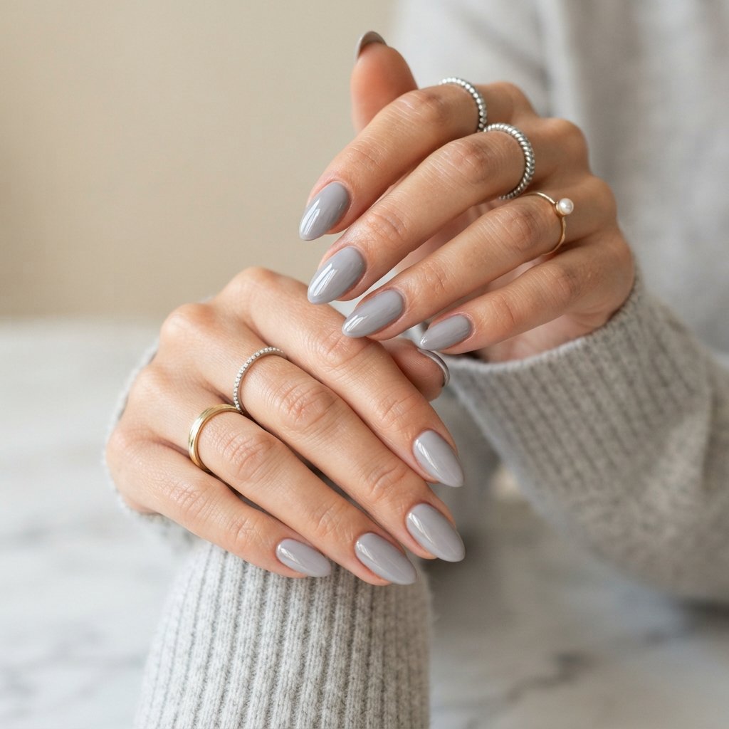 Soft Grey Almond Nails