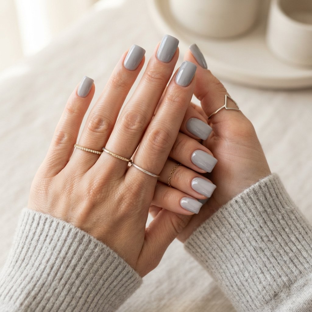 Soft Grey Square Nails