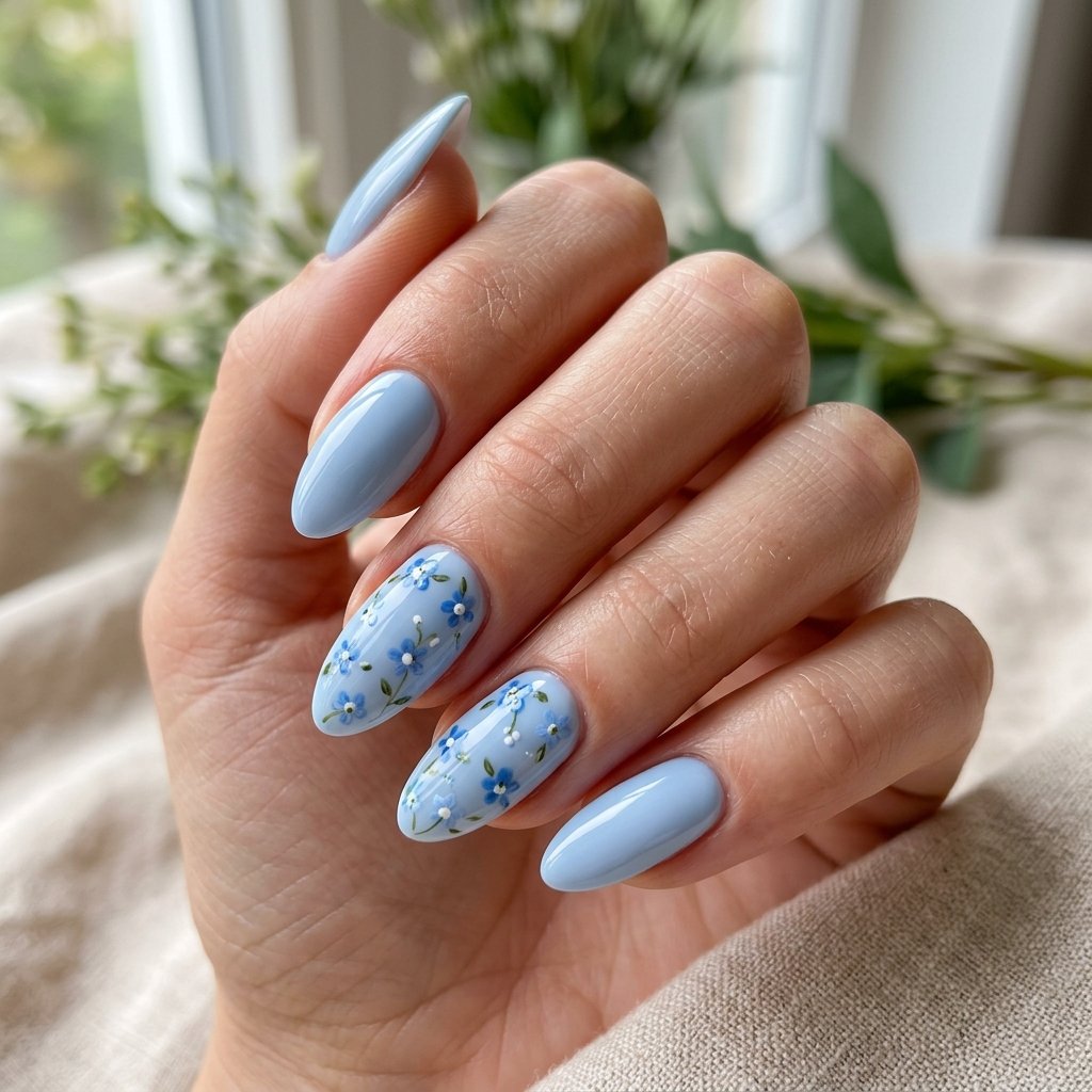 17 Blue Nails With Flowers Ideas for a Soft and Elegant Manicure 14 Tiny Blue Flower Nails