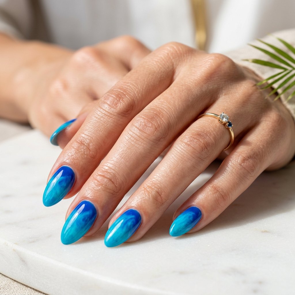 23 Blue Ocean Nails Ideas That Bring Coastal Vibes to Your Manicure 6 Tropical Ocean Blue Nails