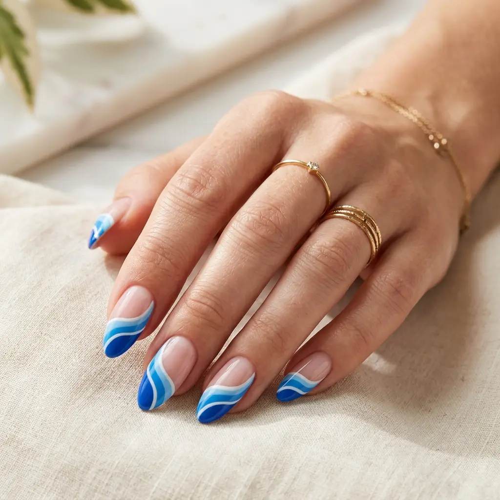 Wavy Blue French Tips