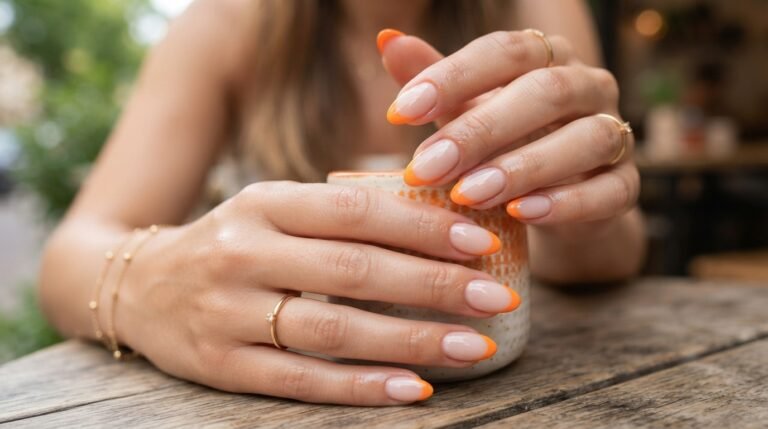 orange nails french tip